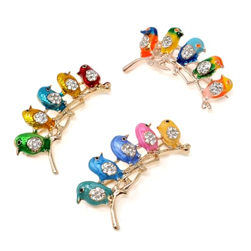 Honbay 3PCS Colorful Little Birds Brooch Pins Enamel Alloy Sparkling Rhinestones Cute Animal Birdie Brooches Little Birds Breastpin Lapel Pins Hat Scarf Shawl Sweater Cardigan Clips
