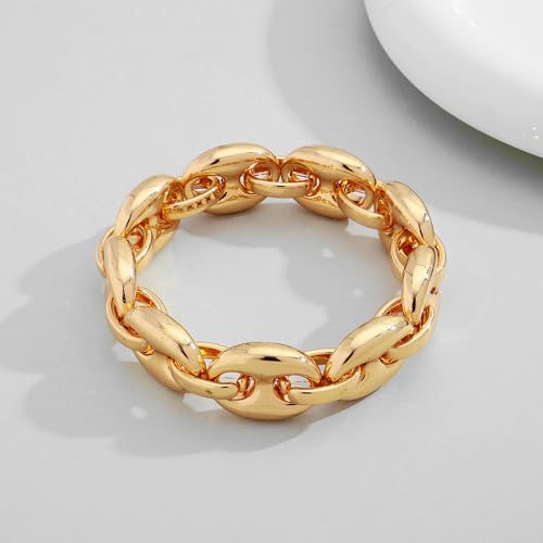 WOWORAMA Chunky Chain Bracelet for Women, Gold/Silver | Adjustable Elastic Stretch Bracelet, Thick Chunky Link Bracelet, Statement Jewelry - color: Oval Gold Chain