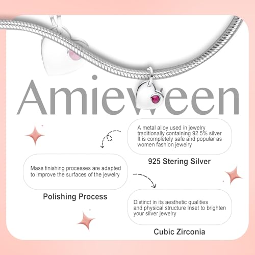 Birthstone Charm, Heart Charm Pendant Dangle with CZ, for Anniversary Birthday Mothers Valentines Day Christmas Graduation, for Yourself Family Mom Friend Girlfriend Sister Grandma - style: Jul.
