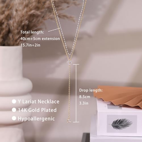 Gold Necklace for Women, Dainty Long Necklace 14k Gold Plated Lariat Long Necklaces for Women Trendy Simple Statement Drop Necklace Fashion Body Chain Prom Jewelry Gold Accessories - color: 16-Gold