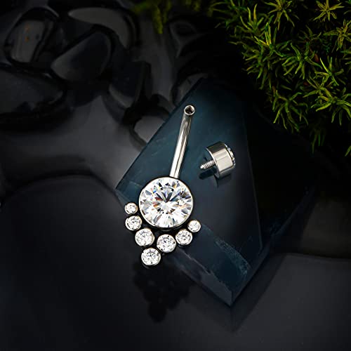 G23 Solid Titanium Belly Button Rings for Women Bezel Cluster 14G Implat-Grade Hypoallergenic Navel Rings Cute 14g Belly Rings - color: C-Clear CZ