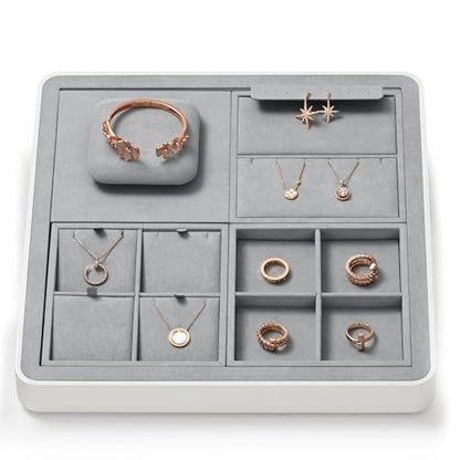 Microfiber 9 Slots Jewelry Pendant Display Tray | Jewelry Necklace Organizer Display Tray Gray - size: 5.5" x 5.49" x 0.78"