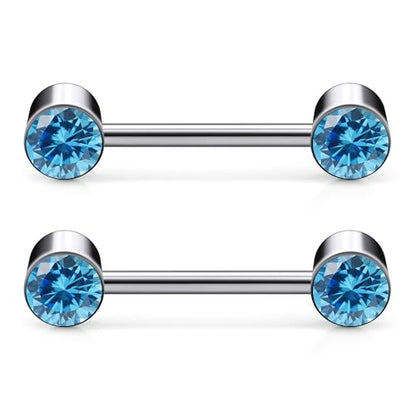 14G ASTM F136 Titanium Nipple Piercing Jewelry Round CZ Nipple Barbell Jewelry Internally Threaded G23 Solid Titanium Nipple Piercing Barbell Ring Jewelry for Women Men 14 Gauge - style: Sea Blue CZ