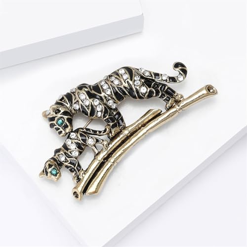Luxury Crystal Tiger Brooch Pins for Women Men Vintage Gold-Tone Climbing Black Spots Leopard Brooch Fashion Panther Cougar Pin Suit Jackets Coat Animal Jewelry Gift - style: Leopard cub