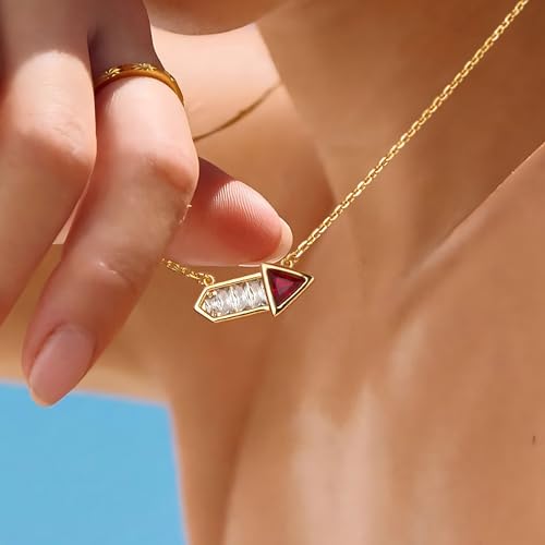 Fettero Dainty 14K Gold Plated Cubic Zirconia Necklaces for Women, Simple Bar Pendant Necklace, Mix-color Rainbow Jewelry Gold Necklace for Women Trendy Gifts - style: Arrow
