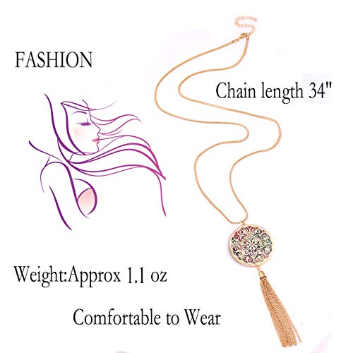 MOLOCH Long Necklaces For Woman Disk Circle Pendant Necklaces Tassel Fringe Necklace Set Statement Pendant - color: disk--gold-Floral