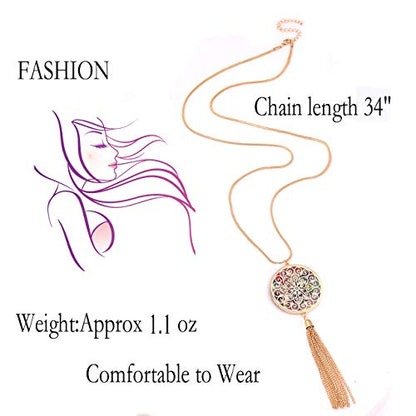 MOLOCH Long Necklaces For Woman Disk Circle Pendant Necklaces Tassel Fringe Necklace Set Statement Pendant - color: disk--gold-Floral
