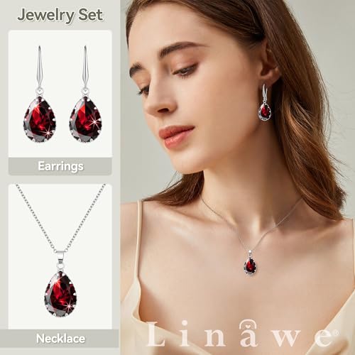 Linawe Crystal Jewelry Sets for Women, Imitation Diamond Pendant Necklace, Rhinestone Drop Dangle Earrings, Birthstone Cubic Zirconia Matching Wedding Jewelry, 14K Gold/Rose Gold/Silver Tones - color: Silver,Burgundy,Jan