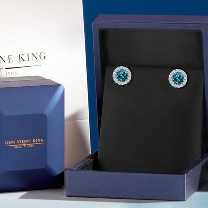 Gem Stone King 14K White Gold 6MM Round Gemstone Birthstone Stud Earrings with Removable Jackets and Lab Grown Diamond Accents | Gold Earrings For Women | Fine Jewelry Gift for Her Mom Women Wife - color: London Blue Topaz-November