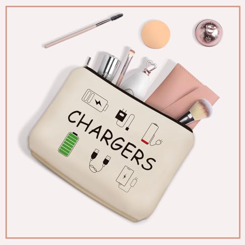Cable Charger Makeup Bag,Charging Cord Electronics Accessories Travel Pouch | Girlly Canvas Tech Themed Cosmetic & Toiletry Organizer Case, Cute Christmas Birthday Gift for Women Teen Girls,Dorm Traveler - style: Chargers