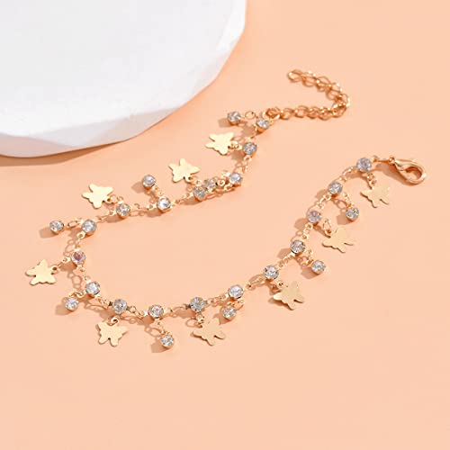 Clataly Turquoise Anklet Bracelets Multilayer Butterfly Anklets Flower Pearl Beaded Ankle Summer Accessories Beach Foot Jewelry for Women