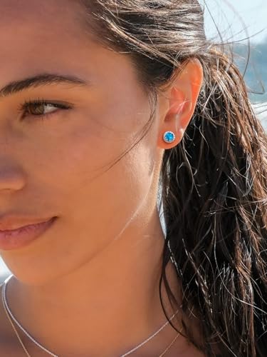 Suplight 925 Sterling Silver Birthstone Stud Earrings for Women, Round/Heart/Teardrop/Square Crystal Diamond Earrings for Women, Dainty Birthday Gifts Jewelry - color: style a-12. round-December(Created Blue Topaz)