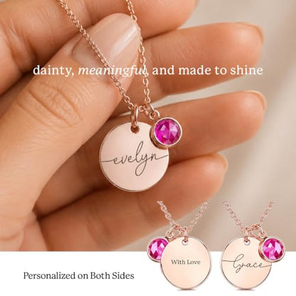Custom Name Necklace with Birthstone for Women - Personalized Gift - Custom Birthday Gifts for Women, Mom, Grandma, Mama - Customized Name Plate Necklaces for Her - Jewlery Birthstone Charm