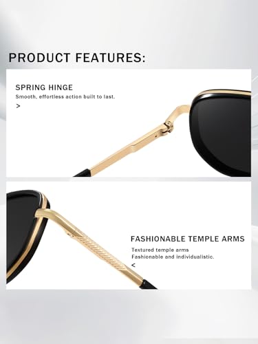 kimorn Women's Square Aviator Sunglasses, Polarized UV400 Pretecion | Retro Frame Shades, Small-Medium Fit, Driving, Beach, Daily Wear - color: Gold/Black