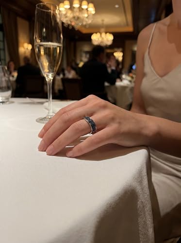HEXAJOLIE Ribbon Statement Band Ring for Women | Elegant Gold Jewelry Accessories | Perfect for Party & Date Night | Hypoallergenic & Durable - color: Silver/Blue