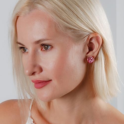 Large Square Stud Earrings for Women - Big Sparkly Rhinestone Studs | Plated in Gold Tone or Silver Tone, Hypoallergenic and Safe for Sensitive Ears - color: Hot Pink Glitter