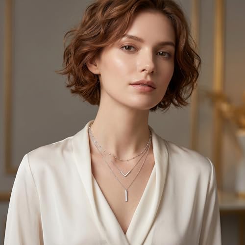 MONGAS Boho Layered Necklace Sterling Silver Triple 3 Stacked Vertical Bar Triangle Long Layering Necklaces Christmas Jewelry Gifts for Women - style: Bar