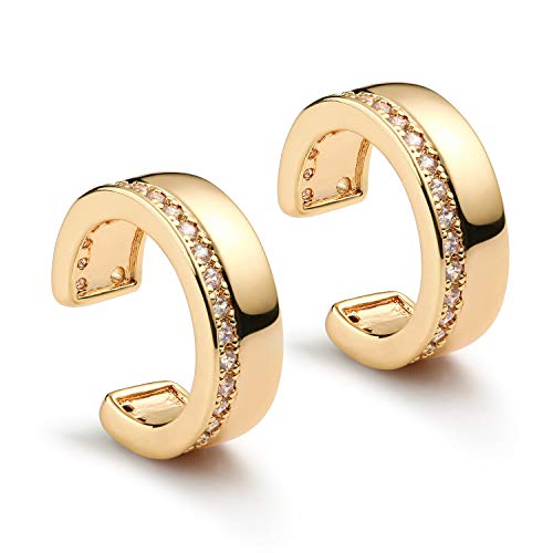 Women Ear Cuff Earring Gold Non Pierced Ear Cartilage Clip on Wrap Hoop 14K Gold Filled Tiny Boho Beach Simple Minimalist Delicate Handmade Hypoallergenic Jewelry Gift-Sold as Single/Pair - style: Band 1 Row CZ /Pair