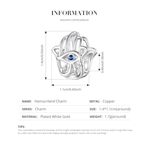 Animal Charms for Bracelets 925 Sterling Silver Bead Charms Bee Butterfly Fox Charm Fits Bracelets and Necklaces Cute Charms for Women - color: Hamsa Hand