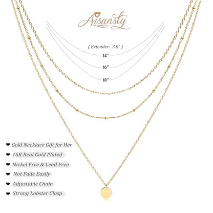 Aisansty Dainty Layered Choker Necklaces Handmade Coin Tube Star Pearl Pendant Multilayer Adjustable Layering Chain Gold Plated Necklaces Set for Women - color: Gold, style: Gold- Layered Disc