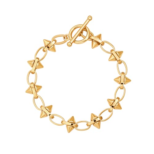 SOFYBJA 18k Gold Plated Personalized Chunky Cuban Oval Link Chain Bracelets for Men Toggle Rope Bracelet Jewelry for Women - style: Spike Chain Link Bracelet