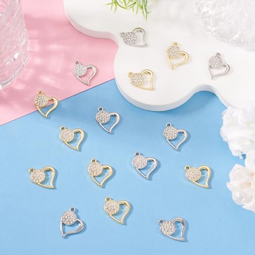 Elecrelive Crystal Heart Charms Rhinestone Heart Pendants Valentine Charms for Necklace Bracelet Earring Wedding Jewelry - color: Platinum, Golden