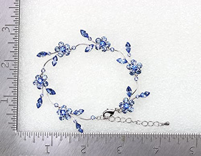 Faship Gorgeous Rhinestone Crystal Floral Necklace Earrings Set - color: Blue / Matching Bracelet