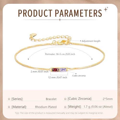 Sterling Silver Personalized 1-6 Birthstone Bracelet for Women Mothers Day Bracelet for Mom Daughter Custom Dainty Jewelry for Christmas Birthday Gift Ideas - style: Gold-2 stones