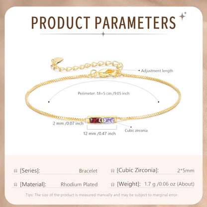 Sterling Silver Personalized 1-6 Birthstone Bracelet for Women Mothers Day Bracelet for Mom Daughter Custom Dainty Jewelry for Christmas Birthday Gift Ideas - style: Gold-2 stones