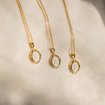 14K Gold Plated Initial Necklaces for Women, Letter Charm Pendant Necklace | Dainty Oval White Enamel Personalized Name Necklace, Trendy Jewelry with 16 inches Chain and 2 inches Extender - color: K