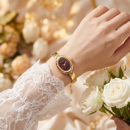 FORSINING Watches for Women, Ladies Quartz Watch Oval Crystal Watch, Japanese Quartz Movement 3ATM Waterproof Fashion Female Wrist Watch Luxury Birthday Gifts - color: Yellow