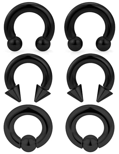00G 0G 2G 4G 6G 8G 10G 12G 14G 16G Septum Rings Silver Black Surgical Steel Heavy Gauges Earrings Stretching kit Eyebrow Lip Septm Nose Rings Helix Tragus Daith Rook Earrings Hoops 10mm-19mm - color: Black, size: 0G(8.0mm)-Inner Dia:14mm