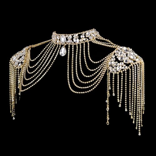 Bridal Wedding Shoulder Necklace Elegant Alloy Body Chain with Crystal Tassels Shoulder Chain for Various Occasions Party