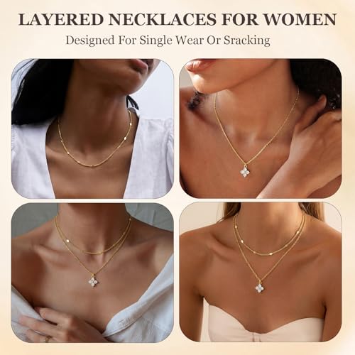 RANKEEF Layered Gold Necklaces for Women Sterling Silver Necklace Waterproof Silver Necklace For Women Adjustable Sterling Silver Necklace For Women Set Jewelry Gift - color: Gold-B