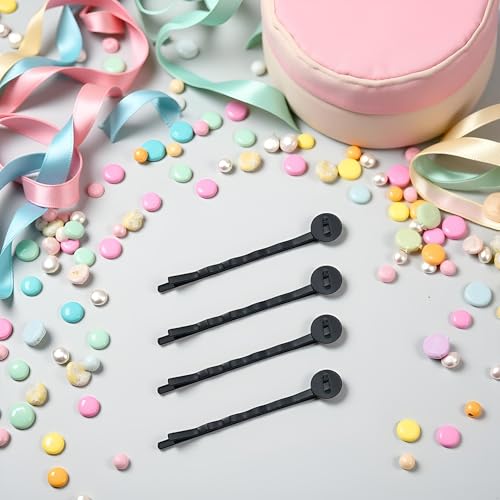 50 Pcs Hair Bobby Pins Hair Clips with Blank Round Tray Hair Pins Hairpin Cabochons Bases Hair Styling Pins for DIY Crafts Hair Accessories（Black）