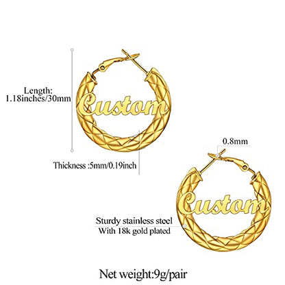 FindChic Chunky Hoop Earrings for Women, Silver/Black/14K Gold Plated Crossover Patterned Hollow Tube Rounded Loop Earrings, 30mm/40mm/60mm/80mm Hoops with Custom Name Options and Gift Box - color: f.Gold (Custom Name), size: 30MM