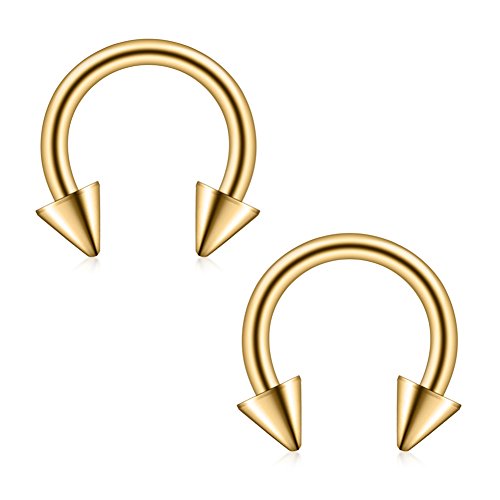 12PCS 14G Surgical Steel Nose Septum Horseshoe Hoop Earring Eyebrow Tragus Lip Piercing Ring - style: 8mm w Spikes