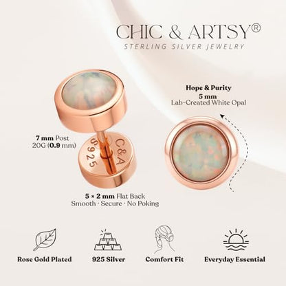 CHIC & ARTSY 18K Gold Plated Solid 925 Sterling Silver Flat Back Earrings for Women Multiple Piercings Screw Back Earrings Cartilage Hypoallergenic Jewelry - style: 925 Silver Flat Back #17