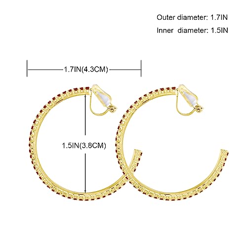 YOQUCOL 4.3CM(1.7in) Clip On Hoop Earrings Cubic Zirconia Non Pierced Ears Hoops for Women - color: Gold-Red