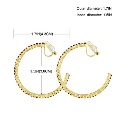 YOQUCOL 4.3CM(1.7in) Clip On Hoop Earrings Cubic Zirconia Non Pierced Ears Hoops for Women - color: Gold-Red