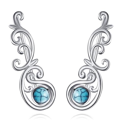 Ear Climbers Earrings for Women Sterling Silver Vintage Ear Crawler Earrings Jewelry Gifts for Women - style: Filigree-Turquoise