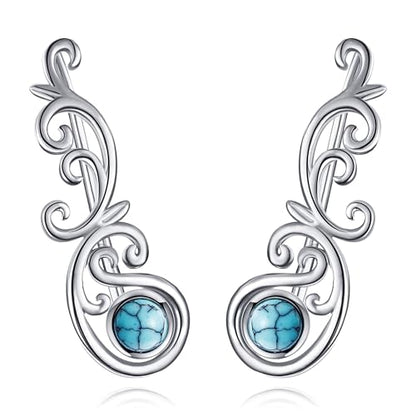 Ear Climbers Earrings for Women Sterling Silver Vintage Ear Crawler Earrings Jewelry Gifts for Women - style: Filigree-Turquoise