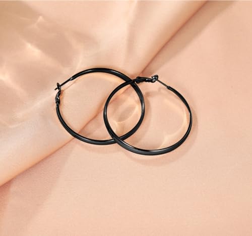 925 Sterling Silver Hoop Earrings Hypoallergenic Large Thin Hoops Earring | Lightweight Big Silver Hoops Hypoallergenic Large Hoop Earring for Women Sensitive Ears Oversize Hoops 30/40/50/60/70mm - color: 50mm Black