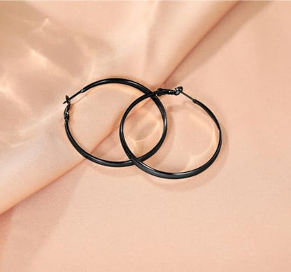 925 Sterling Silver Hoop Earrings Hypoallergenic Large Thin Hoops Earring | Lightweight Big Silver Hoops Hypoallergenic Large Hoop Earring for Women Sensitive Ears Oversize Hoops 30/40/50/60/70mm - color: 50mm Black