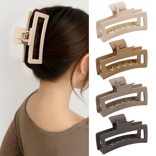 5 Inche Extra Large Claw Clips for Thick Hair and Long Hair,4-Pack Oversized Matte Big Hair Clips for Women, XL Jumbo Strong Hold Non-Slip Jaw Clips,Neutral Brown Color - color: Brown