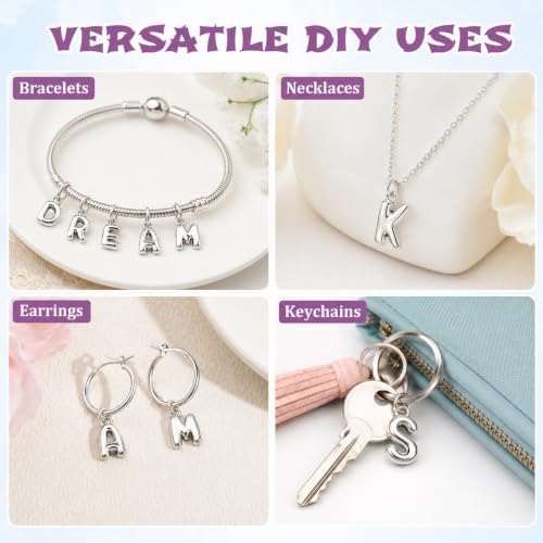 26PCS Letter Silver Charms for Jewelry Making, Silver A-Z Bubble Alphabet Charm Pendants, Bubble Letter Initial Charms for DIY Bracelets Necklaces Earrings Craft Supplies