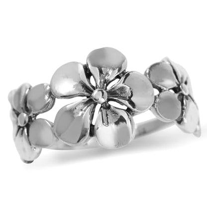 Silvershake 11MM Antique Finishing or Yellow Gold Plated 925 Sterling Silver 3 Plumeria Flowers Casual Ring Jewelry for Women