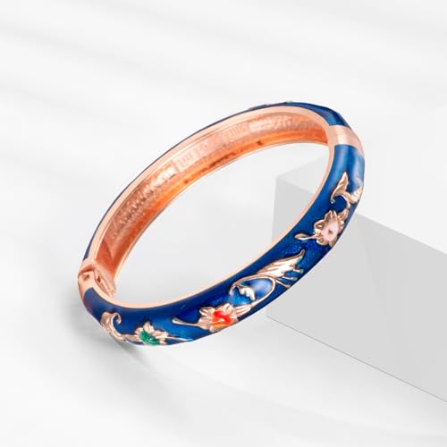 UJOY Cloisonne Bracelet Butterfly Hinge Indian Cuff Bangle Enameled Jewelry Flower Bracelets for Women Gift Box 55A114 - color: A81-Flower (2 Pcs Set)-Blue