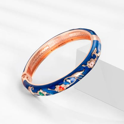 UJOY Cloisonne Bracelet Butterfly Hinge Indian Cuff Bangle Enameled Jewelry Flower Bracelets for Women Gift Box 55A114 - color: A81-Flower (2 Pcs Set)-Blue