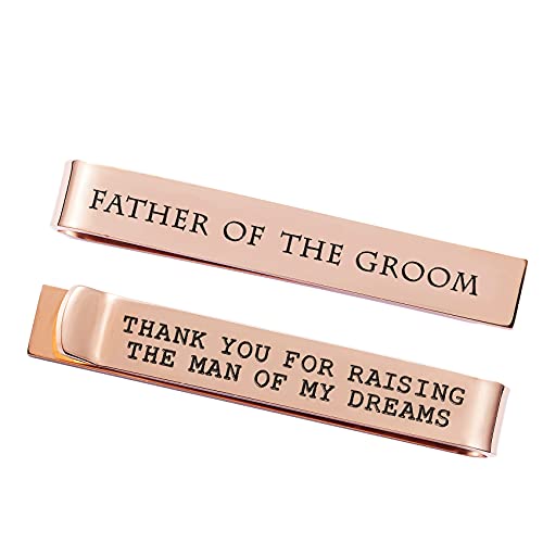 Father of the Bride and Groom Gifts - Wedding Tie Clips for Groomsmen From the Bride - Stainless Steel Tie Bars - color: Father of the Groom-Rose Gold